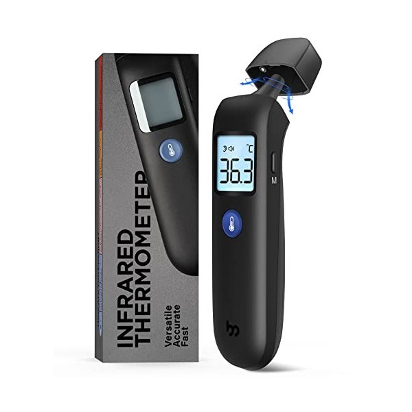 Thermomètre frontal et auriculaire 2 en 1, alarme de fièvre à écran couleur  et mode silencieux, thermomètre médical, interrup