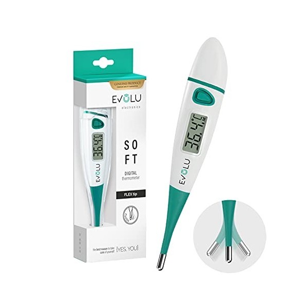 Evolu Thermomètre numérique - Mesure en bouche, rectale ou aisselle avec pointe de mesure flexible en 10 secondes - Bébés, en