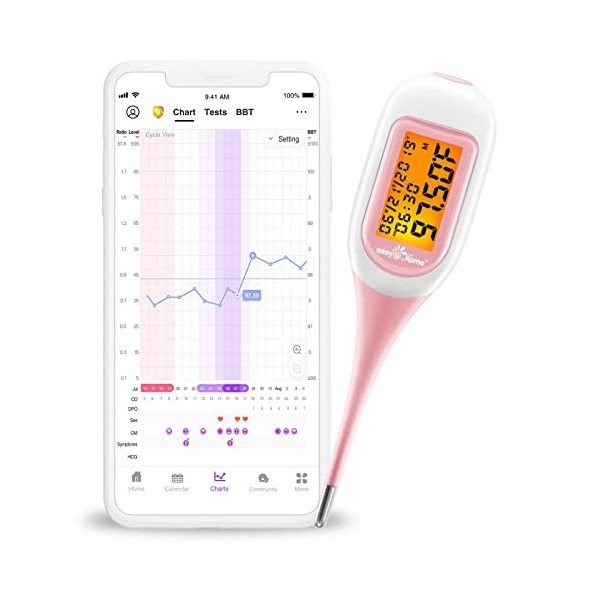 Easy@Home Thermomètre basal bluetooth suivi dovulation contrôle du cycle avec Premom APP Française iOS et Android ,1/100e d