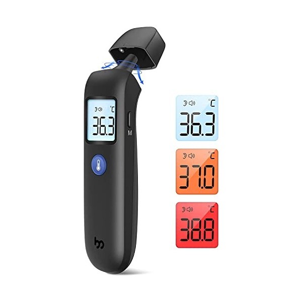 Thermomètre Frontal et Auriculaire, Alarme de Fièvre à Écran Couleur& mode silencieux, Thermometre Médical ℃℉ Interrupteur Fo