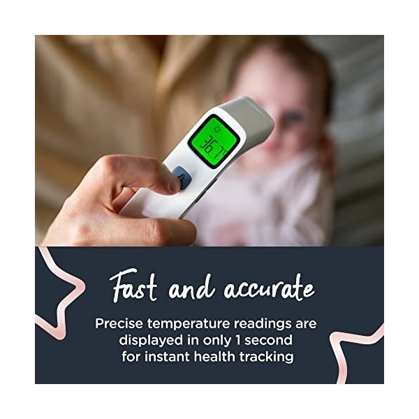 Tommee Tippee NoTouch Thermomètre numérique frontal infrarouge pour bébé, lecture instantanée en 1 seconde en °C ou °F, fonct