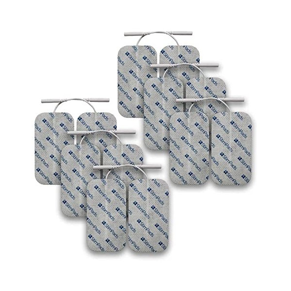 Stimpads, 50X90mm, Lot de 12 Electrodes TENS – EMS Haute Performance, Longue Durée de Vie avec Connecteur Broche Universel 2m