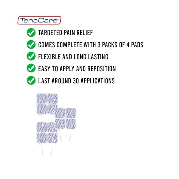 TENScare Lot de 3 paquets de 4 électrodes supérieures 50 x 50 mm