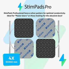 StimPads PRO 4 coussinets délectrodes en argent 50 x 50 mm avec connecteur à broches de 2 mm Conductivité parfaite Électrode
