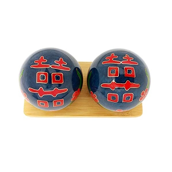 Top Chi Double boules de Baoding avec support en bambou Medium 4,1 cm 