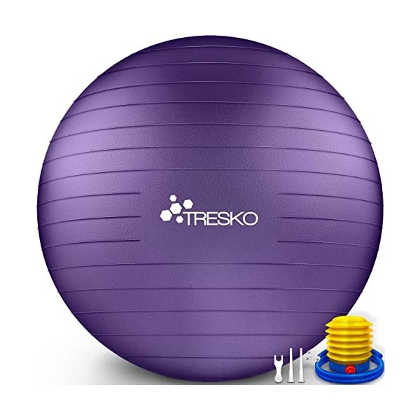 TRESKO® Ballon de Gymnastique | Anti-éclatement | Boule dassise | Balle de Yoga | Balles dexercices Fitness | 300 kg | avec