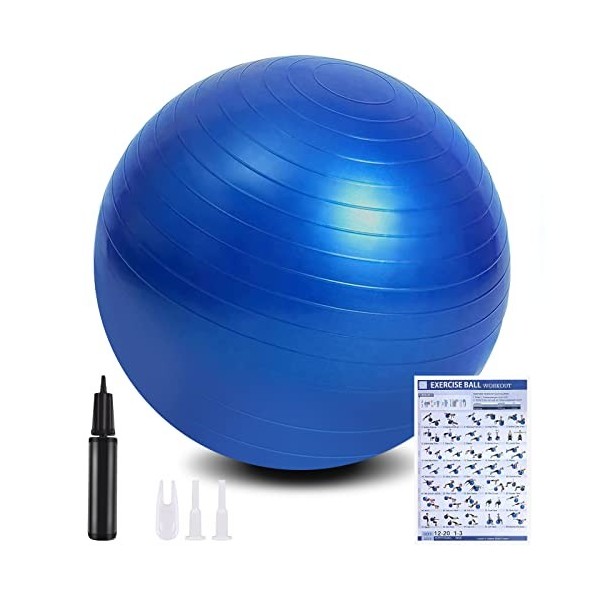 flintronic Ballon Fitness, Ballon Yoga Anti-Explosive Ultra-épaisse avec Pompe Pied Gonflable,Balle de Fitness pour Sport, Yo