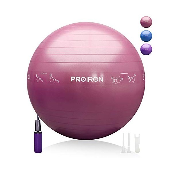 PROIRON Balles dexercices Fitness Très épais, 55CM 65CM 75CM Balle Gymnastique, Swiss Ball, Ballon de Gym avec Pompe Rapide,