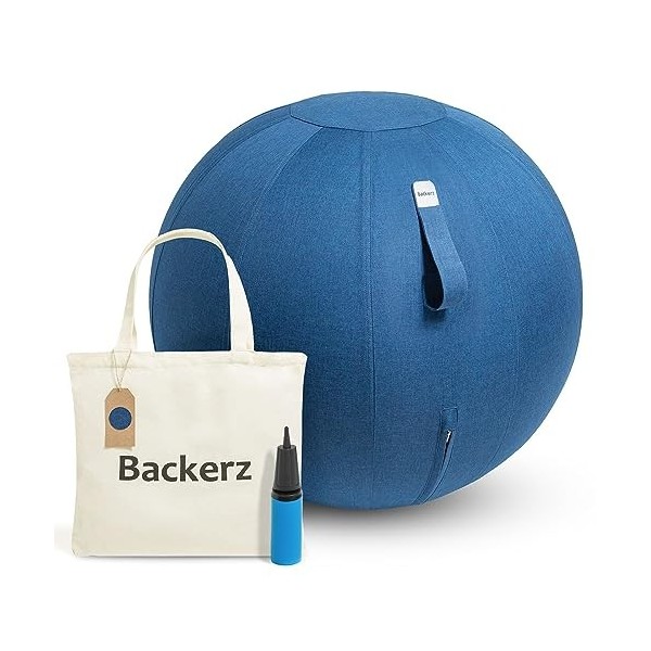 Backerz Siège Ballon 65cm - Balle intérieure PVC Résistante, Capacité 110kg, Caoutchouc, Housse Lin Doux Lavable - Chaise Bal