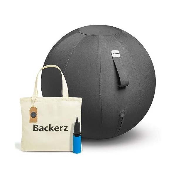 Backerz Siège Ballon 65cm - Balle intérieure PVC Résistante, Capacité 110kg, Caoutchouc, Housse Lin Doux Lavable - Chaise Bal