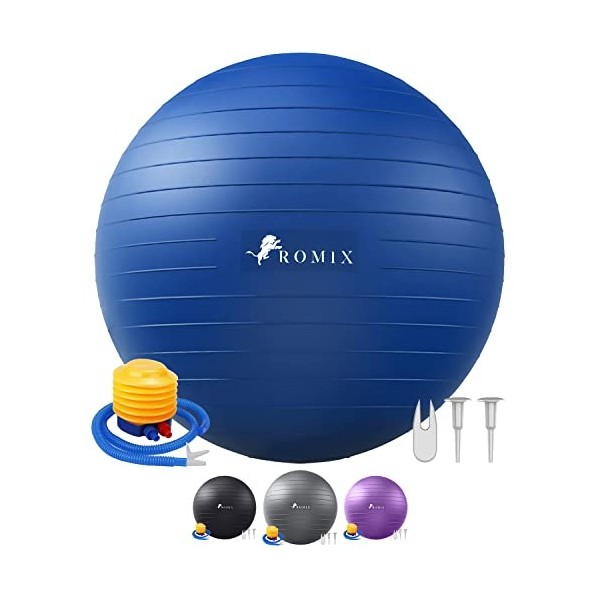 ROMIX Ballon Fitness, 65cm Grande Anti Éclatement Balle Gymnastique avec Pompe Rapide, Anti Dérapant Epais Ball d’Exercices p