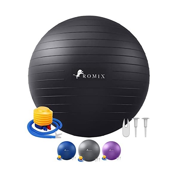 ROMIX Ballon Fitness, 65cm Grande Anti Éclatement Balle Gymnastique avec Pompe Rapide, Anti Dérapant Epais Ball d’Exercices p