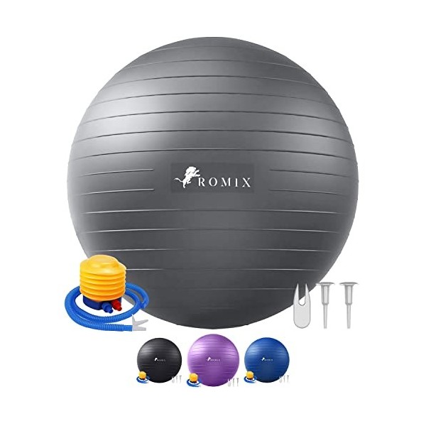 ROMIX Ballon Fitness, 65cm Grande Anti Éclatement Balle Gymnastique avec Pompe Rapide, Anti Dérapant Epais Ball d’Exercices p