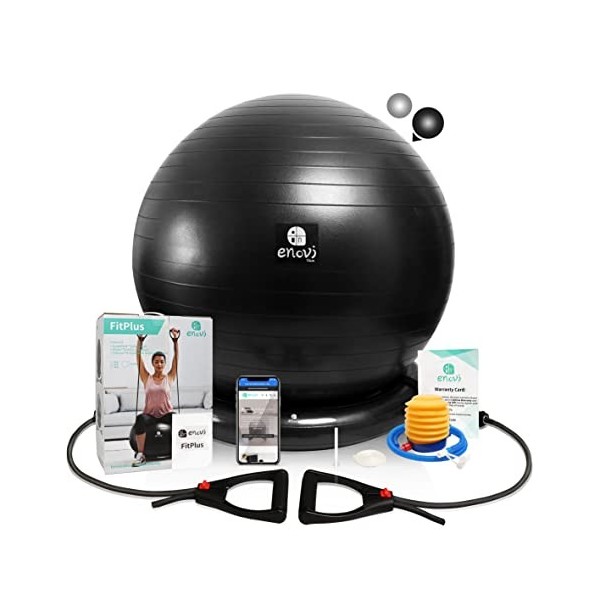 Enovi Fit+ Ball Chair – Ballon de yoga avec bandes de résistance réglables et base anneau de stabilité, kit dentraînement po