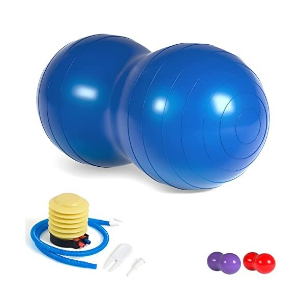 DASKING Peanut Ball, Balle de Massage pour Yoga Pilates Physiothérapie, Anti-Burst Ball dexercice 90x45cm avec Pompe à Main,