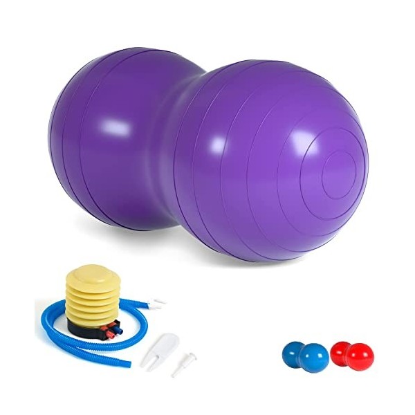 DASKING Peanut Ball, Balle de Massage pour Yoga Pilates Physiothérapie, Anti-Burst Ball dexercice 90x45cm avec Pompe à Main,