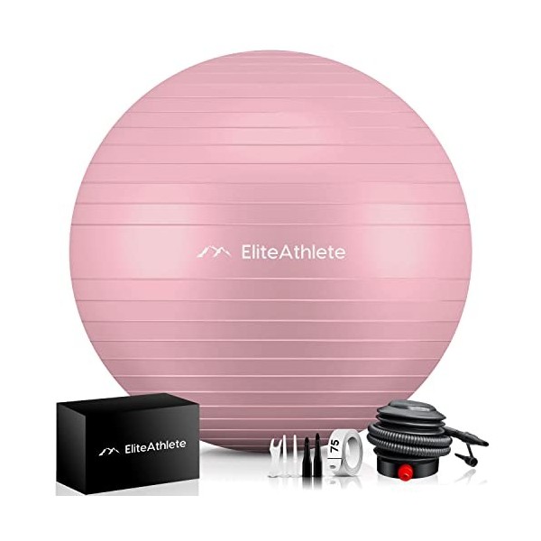 EliteAthlete Ballon Gym avec système Anti-Burst - Fitness Pilates Yoga - Ballon Grossesse avec Pompe à air Incluse