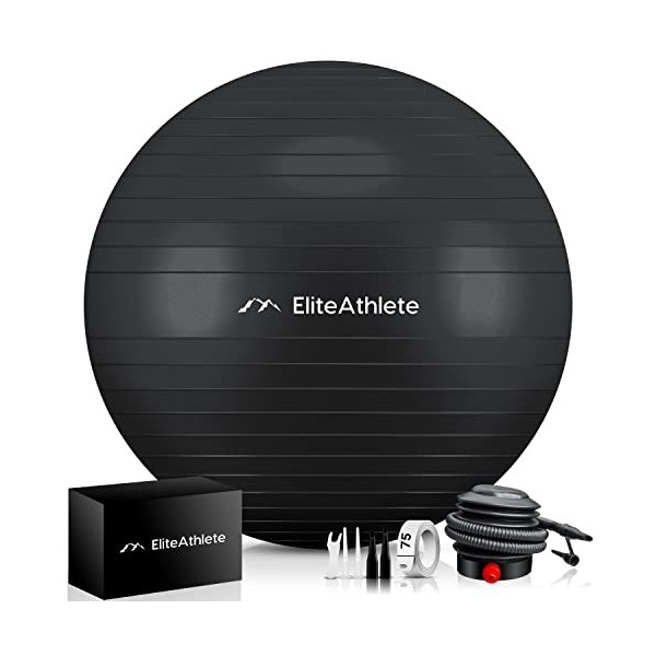 EliteAthlete Ballon Gym avec système Anti-Burst - Fitness Pilates Yoga - Ballon Grossesse avec Pompe à air Incluse