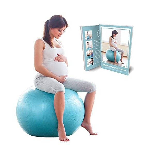 BABYGO Ballon daccouchement pour la Grossesse, lexercice, la maternité et Le Yoga | y Compris Livre de Grossesse et Pompe |