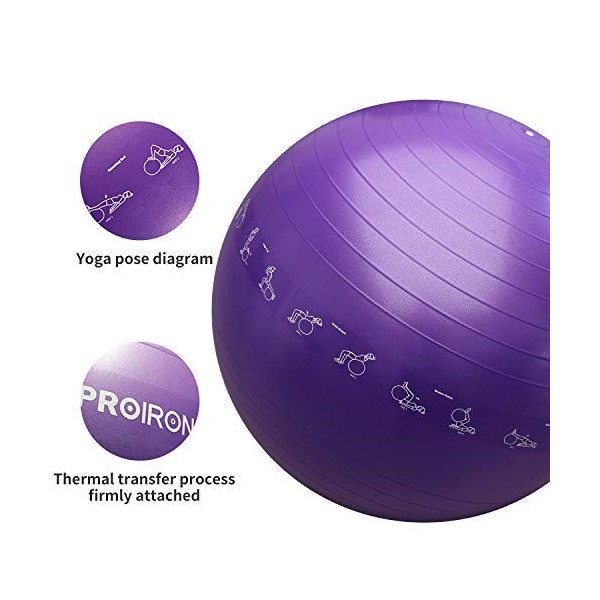 PROIRON Balles dexercices Fitness Très épais avec mouvements de Yoga, 55CM 65CM 75CM Swiss Ball, Ballon de Gym avec Pompe Ra