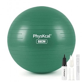PhysKcal Ballon de gymnastique vert 55 cm pour fitness, yoga, pilates, grossesse, ballon anti-éclatement pour équilibre, stab