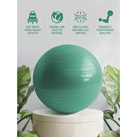 PhysKcal Ballon de gymnastique vert 55 cm pour fitness, yoga, pilates, grossesse, ballon anti-éclatement pour équilibre, stab
