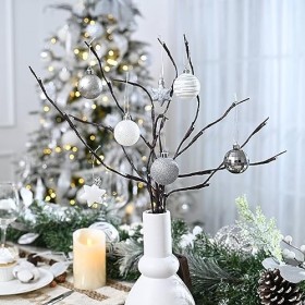 Victors Workshop Boule de Noel pour Decoration Noel,35pcs 5cm Boules de Noel Blanc Argenté Gris pour Deco Sapin de Noel,Pers