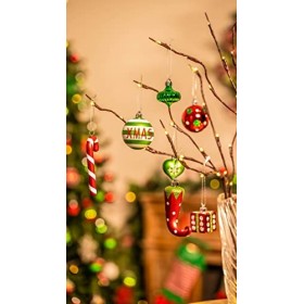 Victors Workshop70pcs Boules de Noël, Thème Elfs Rouge et Vert, Décoration à Suspendre pour larbre de Noël en Plastique, Or