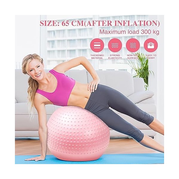 Lanjue Ballon Pilate, 65 cm Yoga Ball avec Pompe Ballon Gymnastique Anti-Slip Anti-Éclatement, Ballon de Grossesse avec Bosse