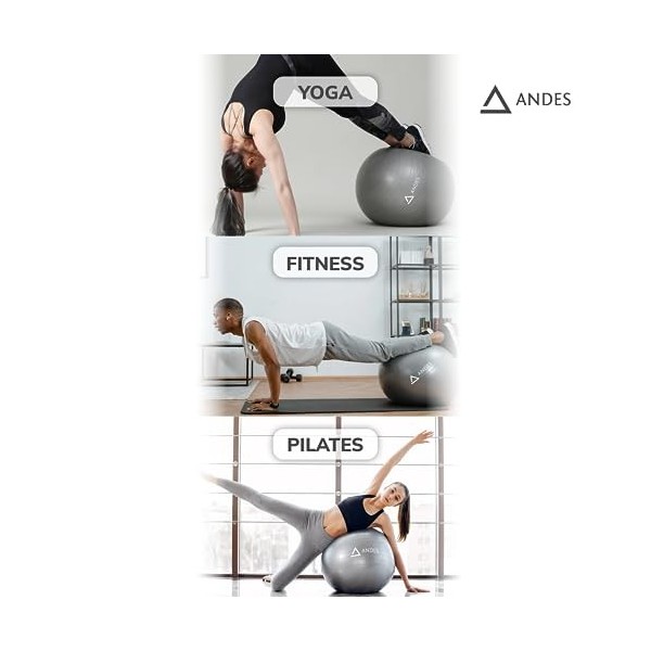Andes Balle de Gymnastique, Fitness, Yoga, Pilates, Taille 55, 65 et 75 cm, Fitball pour les exercices et les grossesses Ball