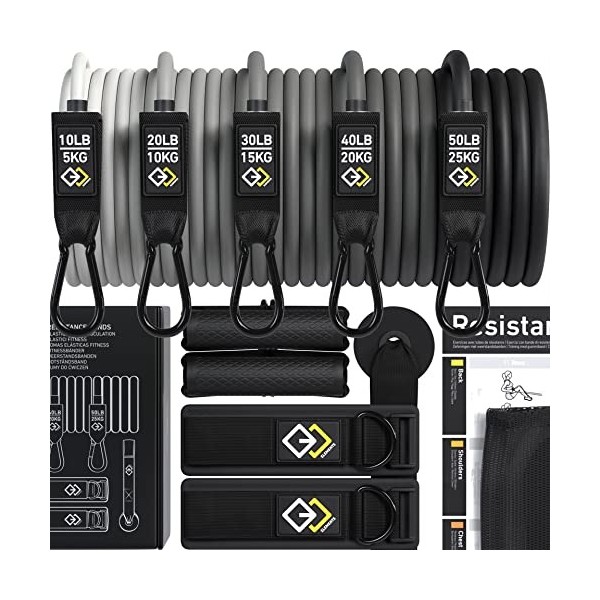 GJELEMENTS Élastiques de Musculation - Set de Bandes de Résistance Premium - Kit Elastique de Resistance pour Exercices, Entr