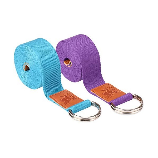 H&S Sangle Yoga - Lot de 2 - 1.85 & 2.45m Longue Lanière Ajustable pour la Gymnastique à la Maison - Sangles & Materiel de Yo