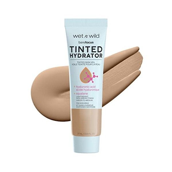 wet n wild, Hydratant Teinté Bare Focus pour une Peau Éclatante, Couverture Modulable Transparente à Moyenne, Fini Semi-Mat, 