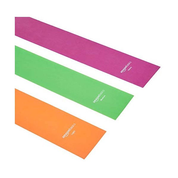 Amazon Basics Bande de résistance en TPE - 1500 mm, Lot de 3, orange,vert,violet