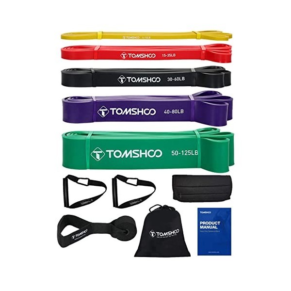 TOMSHOO Lot de 5 Bandes de résistance en Latex Doux pour la Peau pour Crossfit, étirement, haltérophilie, Gym, Maison, Yoga, 