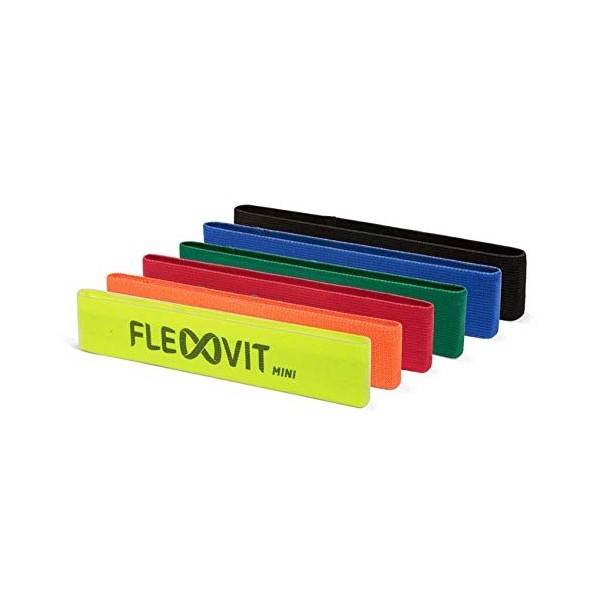 FLEXVIT Lot de 6 mini bandes de fitness complètes pour exercices de stabilisation, étirement et mobilisation, différentes épa