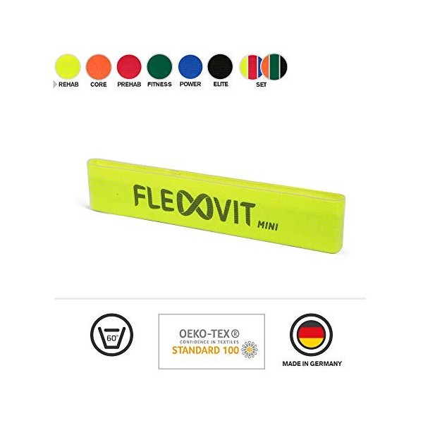 FLEXVIT Lot de 6 mini bandes de fitness complètes pour exercices de stabilisation, étirement et mobilisation, différentes épa