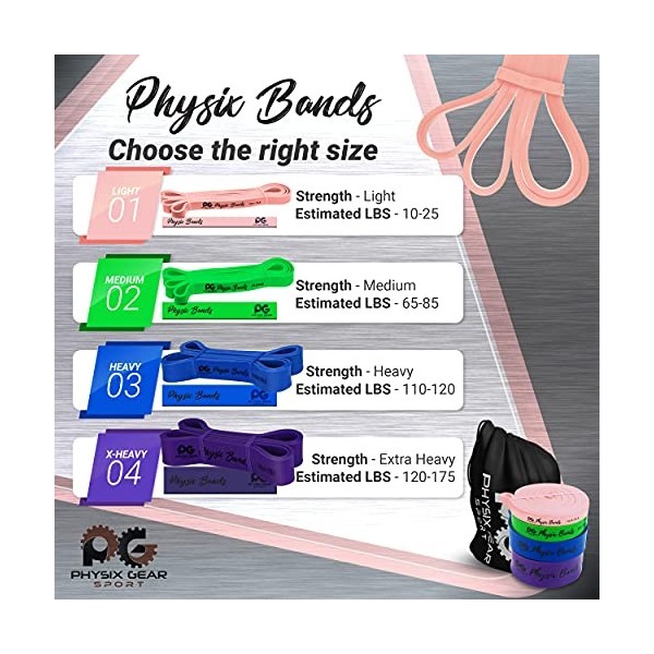 Physix Gear Bande Élastique Fitness pour Femme et Homme, Élastique de Sport Musculation, Crossfit et Fitness, Alternative aux