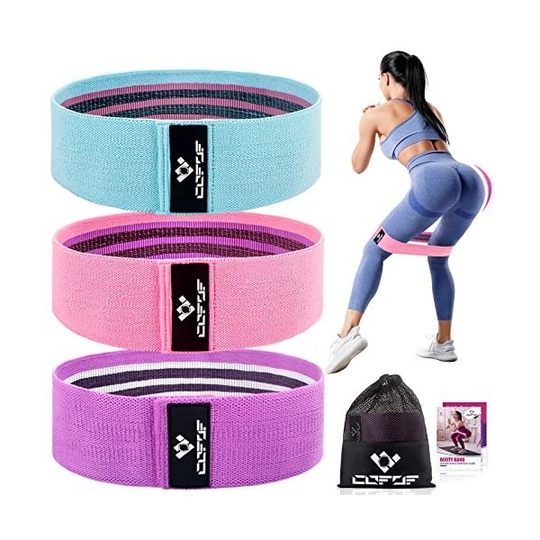 COFOF Lot de 3 bandes de résistance pour les jambes et les fessiers - Bandes de résistance pour femme - Tissu antidérapant - 