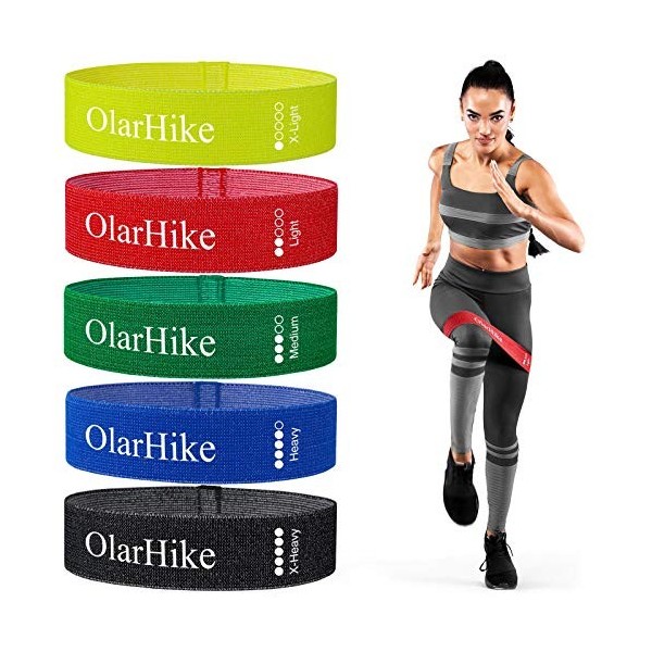 OlarHike Lot de 5 bandes de résistance pour les jambes et les fessiers, bandes dentraînement et bandes dexercice pour la ma