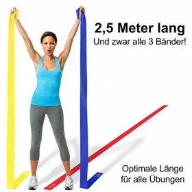 MINDFUL POWER Theraband Lot de 3 bandes de fitness extra longues 2,5 m - Élastique jusquà 12,5 m - Bandes de résistance idéa