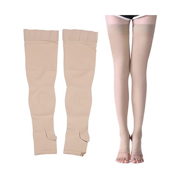 Bas de Compression, ANGGREK 23 à 32 MmHg Bas de Compression Bout Ouvert Cuisse Haute Chaussette de Compression Graduée Bas po