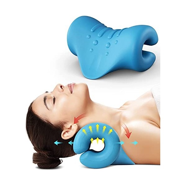 BLABOK Civière de cou portable, dispositif de traction cervicale pour le soulagement de la douleur Bleu12 