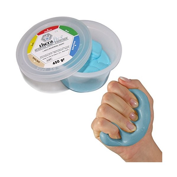 MSD Pâtes 450 G Bleu Extra Fort Compressible Main Doigts non Toxique Theraflex Putty Arthrite Réhabilitation Force Maxi Forma