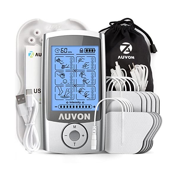 AUVON TENS electrostimulation appareil, un stimulateur musculaire anti-douleur rechargeable, avec 24 programmes dentraînemen