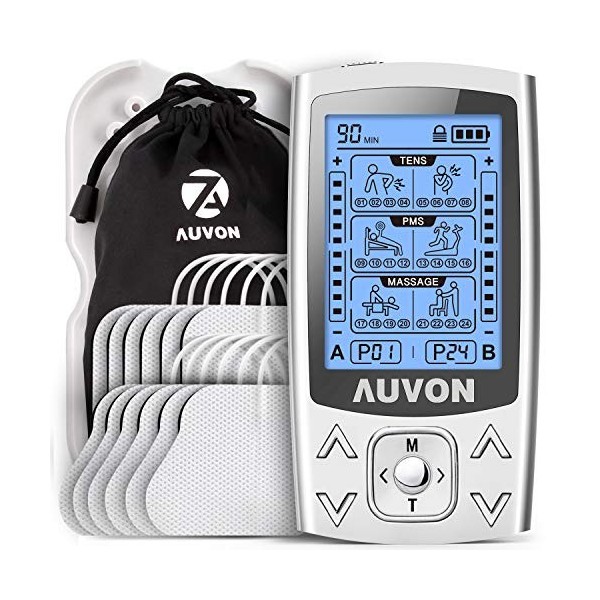 AUVON 3 EN 1 TENS EMS Electrostimulateur Musculaire de Canaux Double pour le soulagement de la douleur, la stimulation muscul