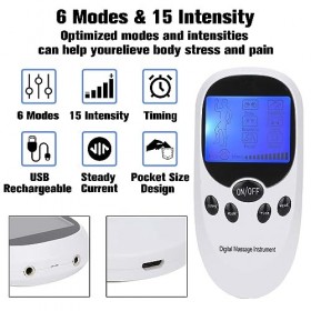 Tens Électrostimulateur, Double Sortie Masseur Stimulateur Musculaire, appareil electrostimulation musculaire EMS/TENS, Masse