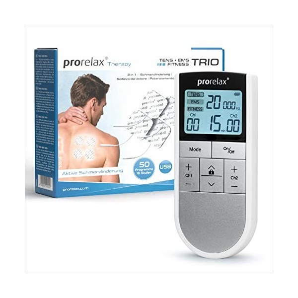 prorelax TENS/EMS Duo Comfort | Appareil délectrostimulation | 2 thérapies avec un seul appareil | Thérapie naturelle contre