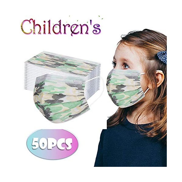 kieuli 50 Pièces Enfant Masque Tissu Non-tissé 3 Plis Protection Faciale Jetable Antipoussière Doux Respirant Haute Qualité P