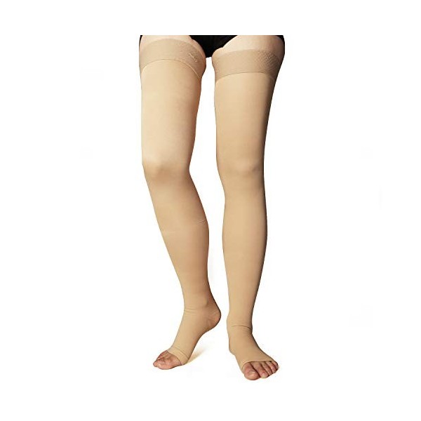 +MD Bas de compression à haut degré de la cuisse, chaussettes de soutien médical ferme à bout ouvert de 23 à 32 mmHg pour les